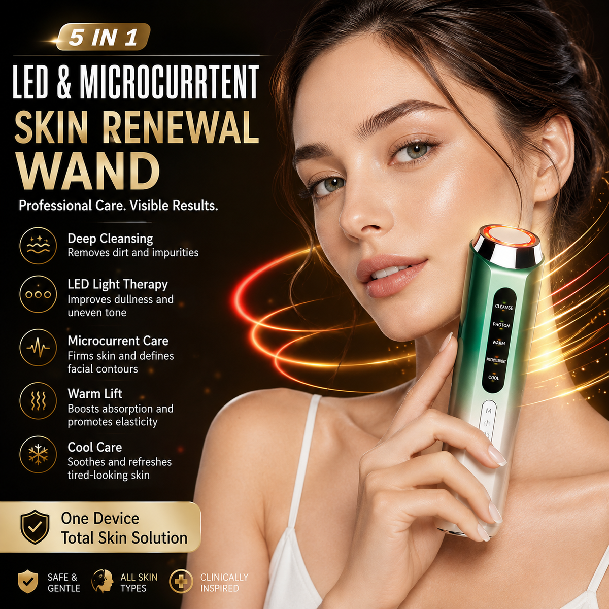 Auraex 5-in-1 LED Light Therapy & Microcurrent Facial Wand